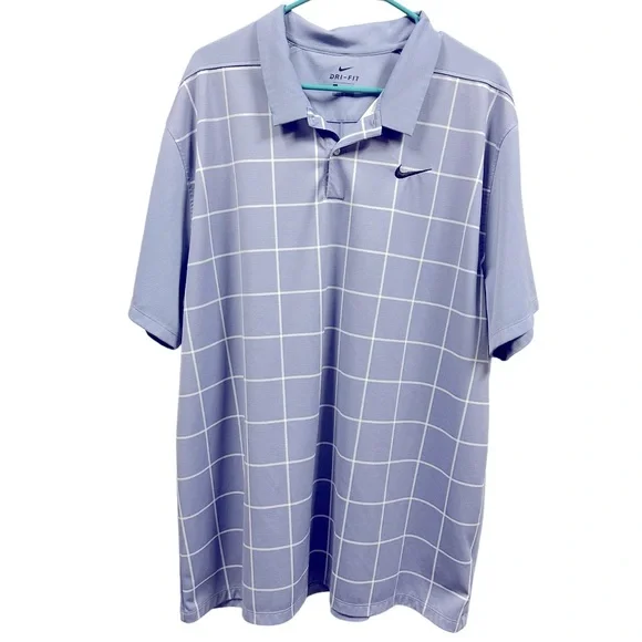 Nike Dri Fit Light Blue and White Embroidered Swoosh Logo Polo Shirt Mens XXL - Picture 1 of 6